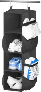 SLEEPING LAMB Short Hanging Shoe Organizer for Closet Storage with Mesh Side Pockets Holds 8 Pairs, Hanging Shoe Rack Hanger RV, Camper, Grey
