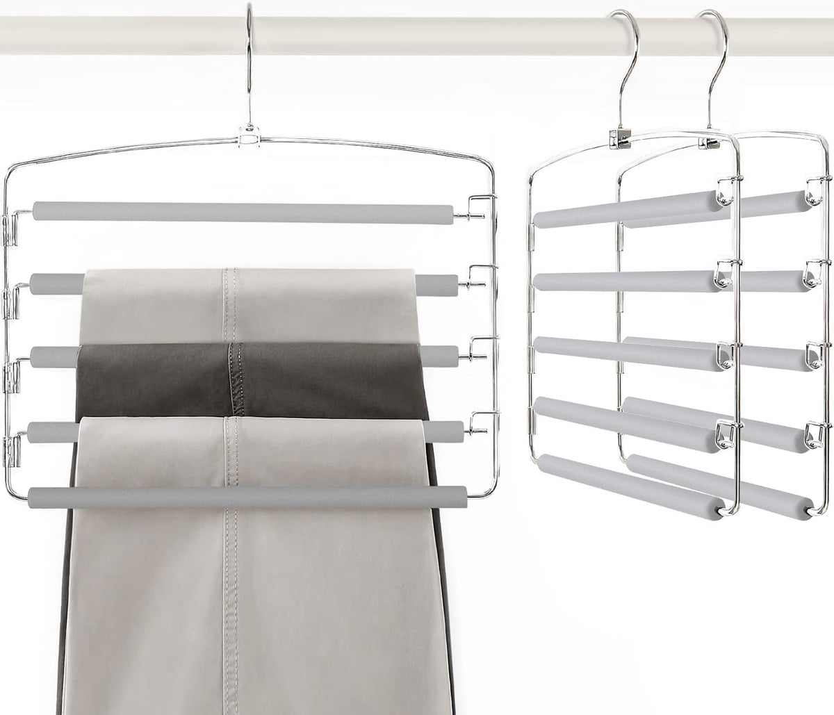 TOPIA HANGER Pant Hangers Space Saving 3 Pack with Non Slip 5 Tiers Hangers