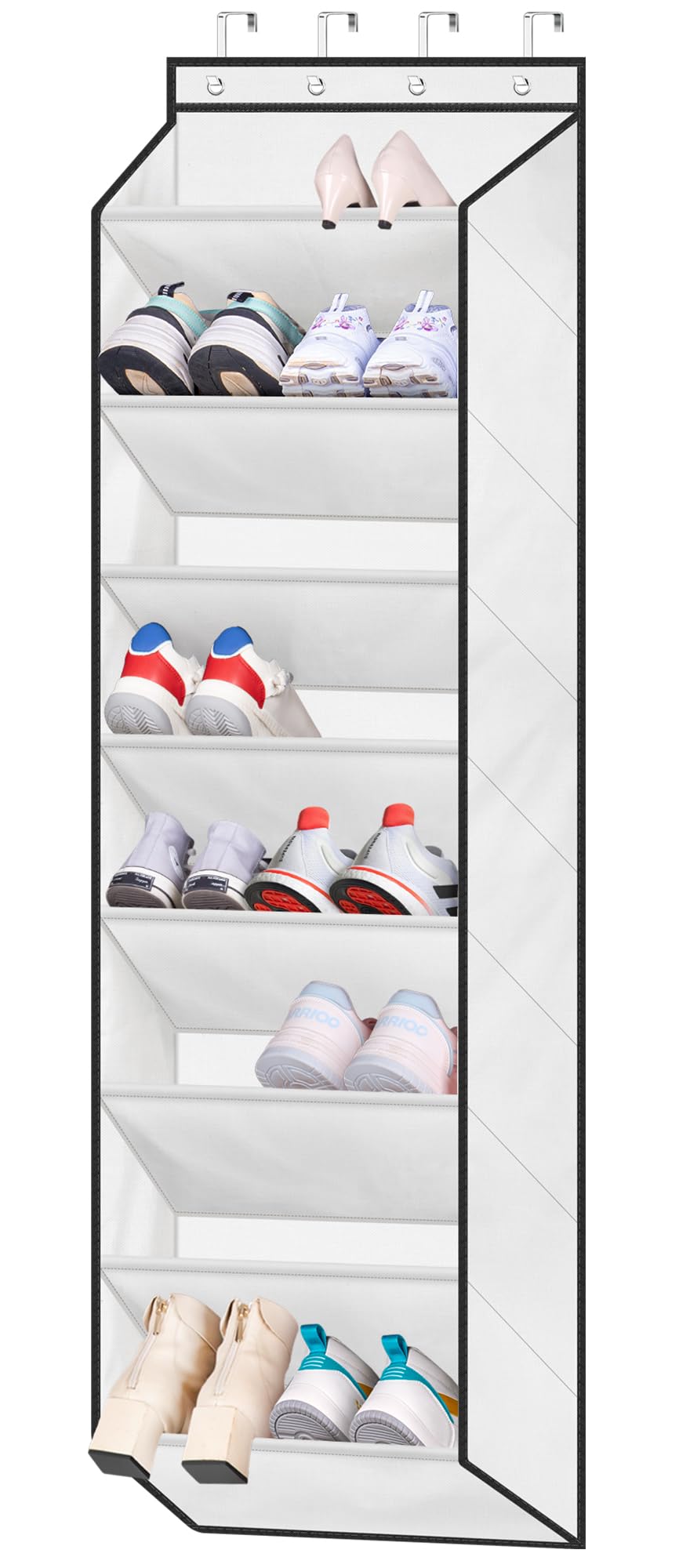 SLEEPING LAMB Over The Door Shoe Organizer for Closet with Large Deep Pockets, Narrow Shoe Rack for Door Hanging Boots Storage, Black