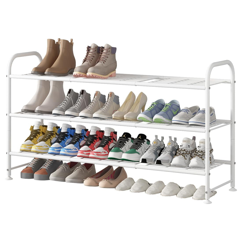 LINZINAR 3 Tier Long Shoe Rack for Closet Metal Shoe Organizer for Entryway