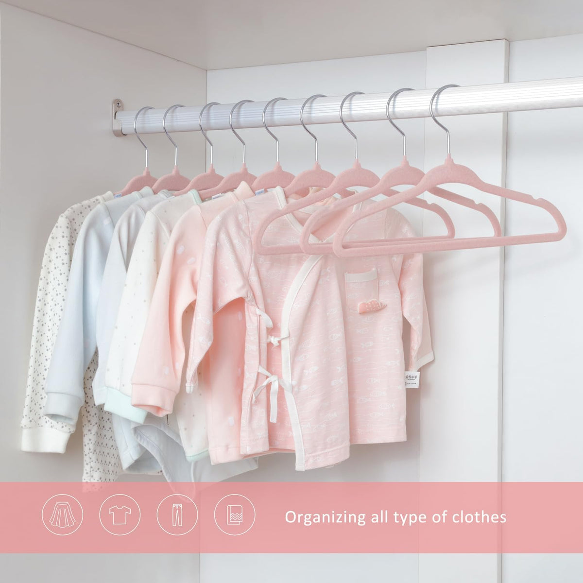 ManGotree 11" Baby Velvet Hangers Non-Slip Kids Hangers 15 Pack Light Pink
