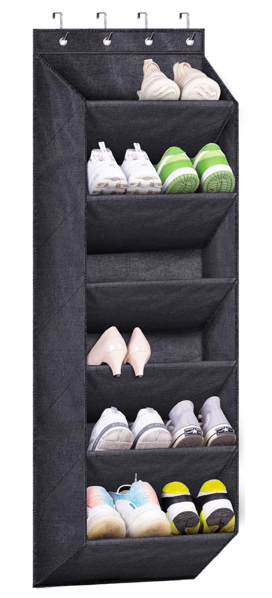 SLEEPING LAMB Over The Door Shoe Organizer for Closet with Large Deep Pockets, Narrow Shoe Rack for Door Hanging Boots Storage, Black