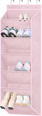 SLEEPING LAMB Over The Door Shoe Organizer for Closet with Large Deep Pockets, Narrow Shoe Rack for Door Hanging Boots Storage, Black
