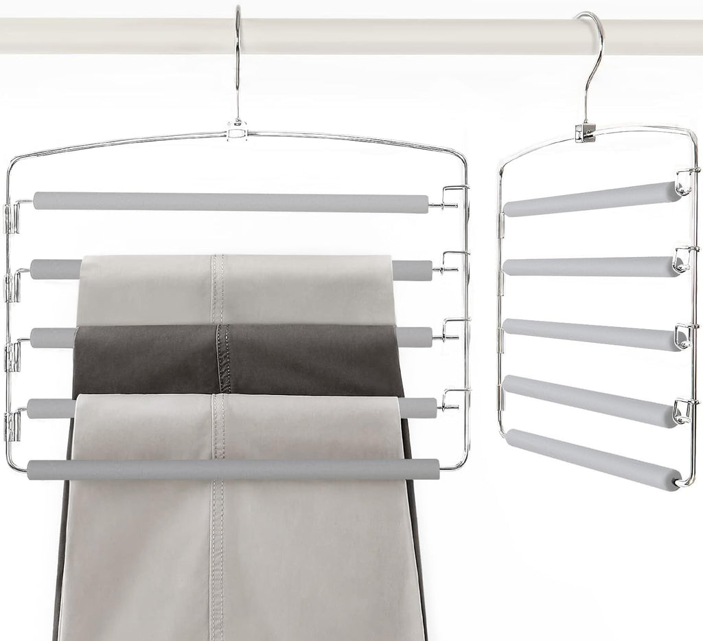 TOPIA HANGER Pant Hangers Space Saving 3 Pack with Non Slip 5 Tiers Hangers