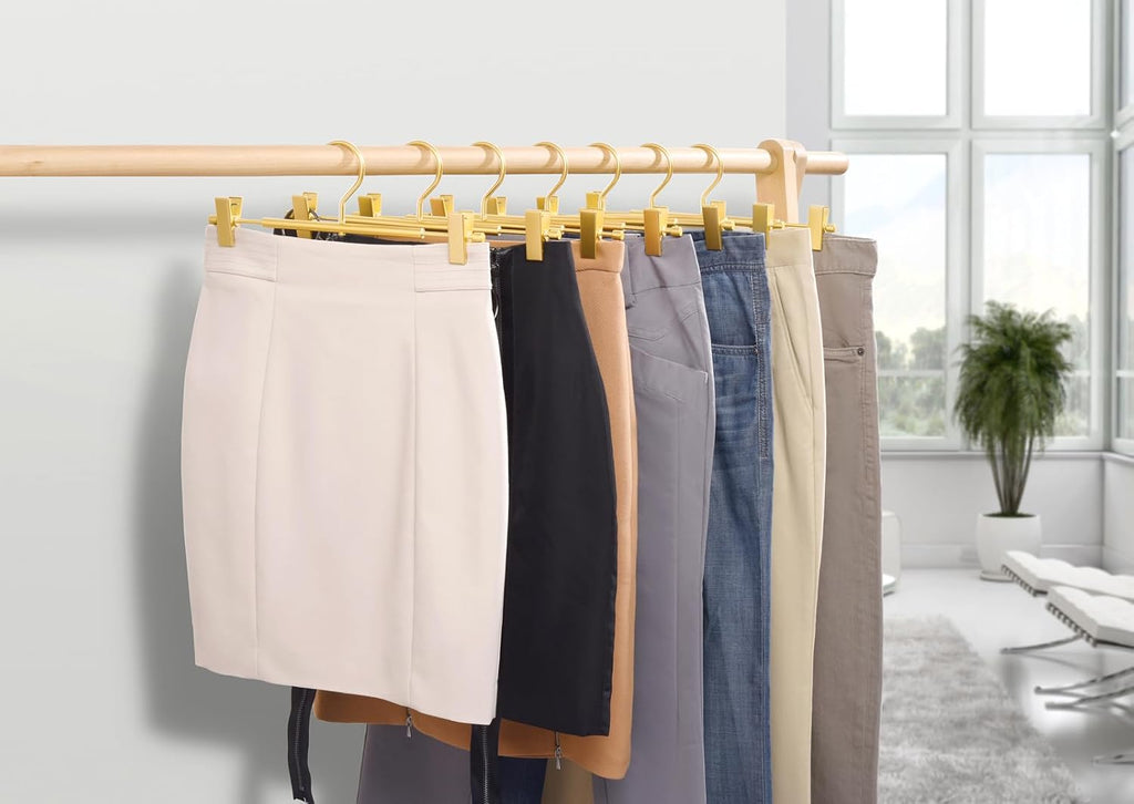 Amber Home 10 Pack Matte Gold Aluminum Pants Hangers, Metal Skirt Hangers
