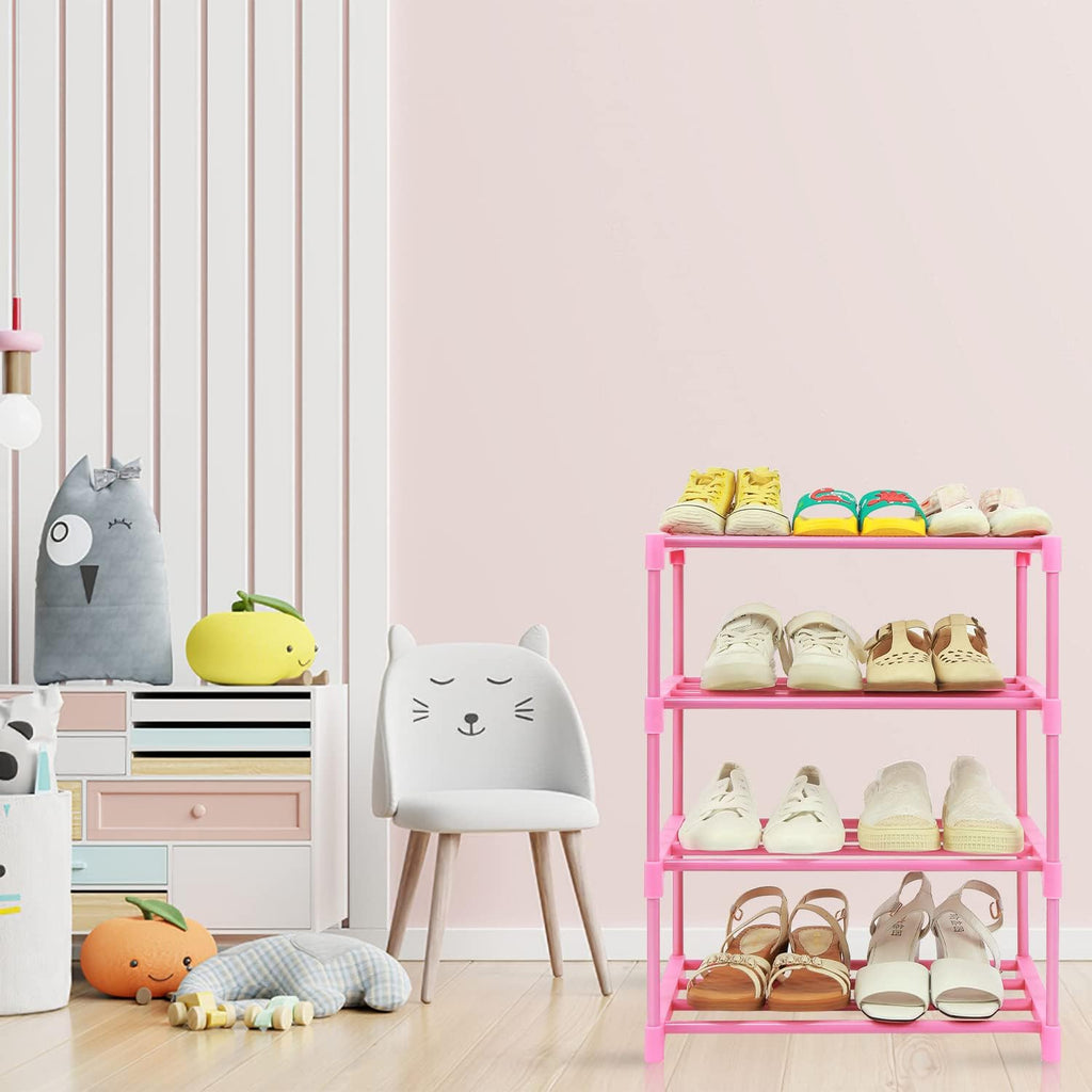 HITHIM 4-Tier Free Standing Pink Shoe Racks, Lightweight Stackable Shelf