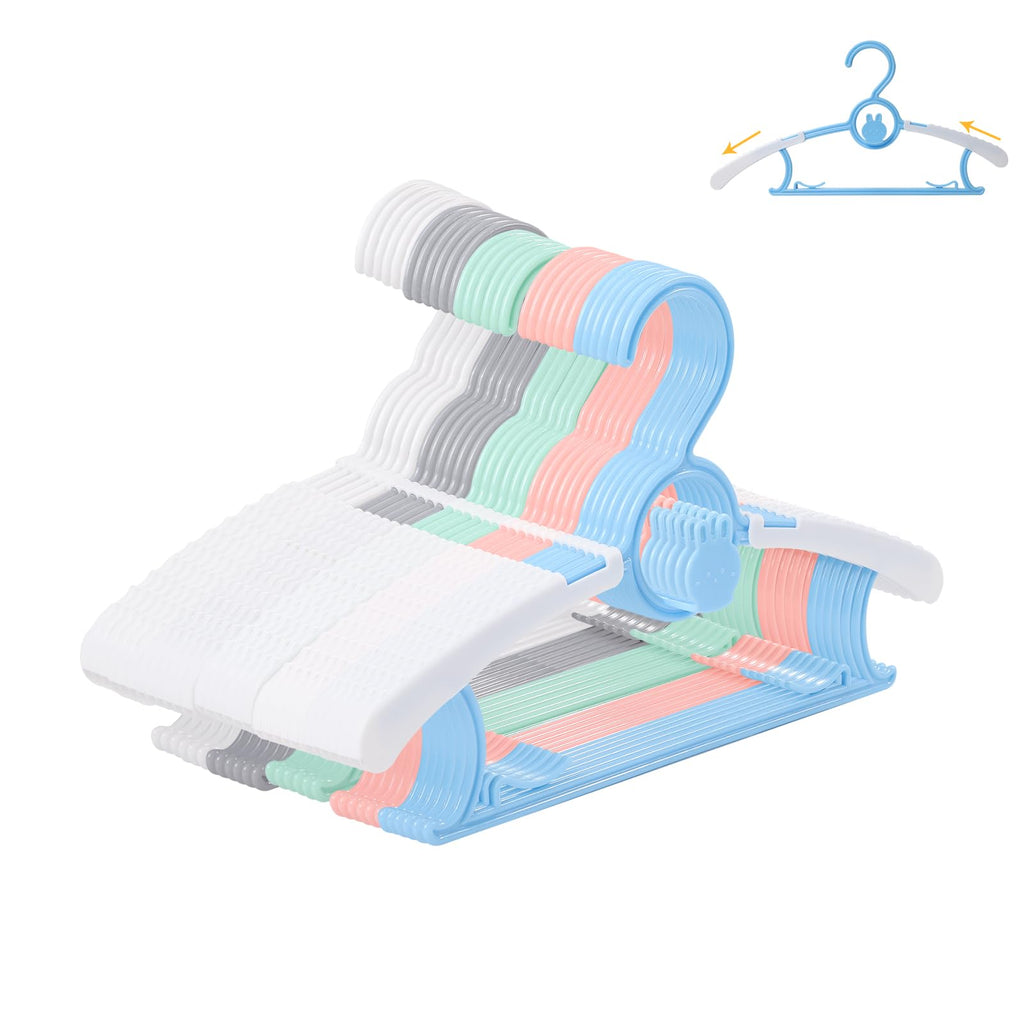 50 Pack Baby Hangers 11"-14" Adjustable Kids Hangers Multicolor