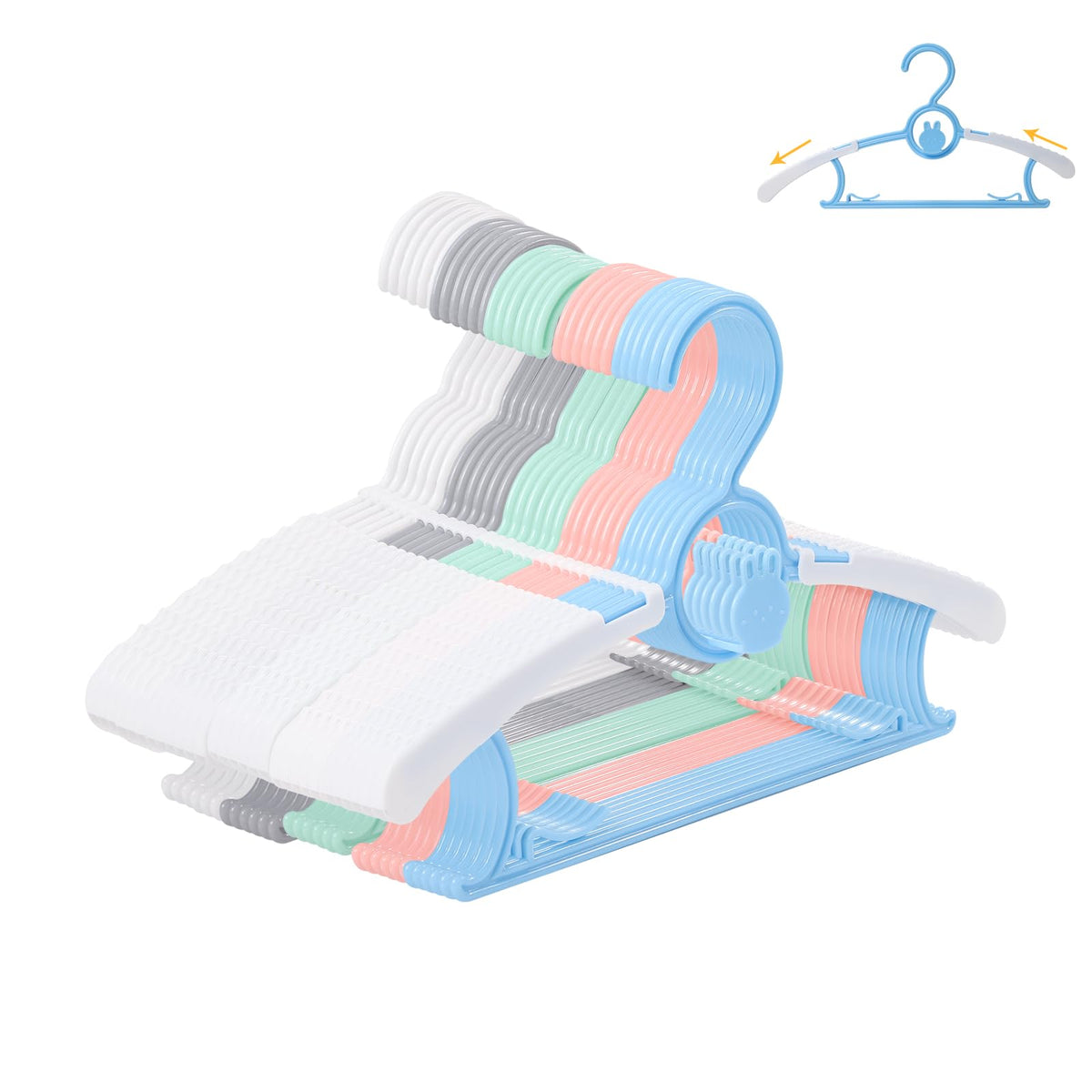 50 Pack Baby Hangers 11"-14" Adjustable Kids Hangers Multicolor