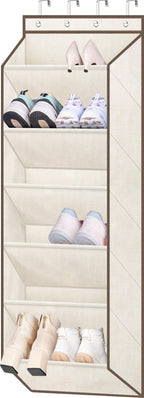 SLEEPING LAMB Over The Door Shoe Organizer for Closet with Large Deep Pockets, Narrow Shoe Rack for Door Hanging Boots Storage, Black