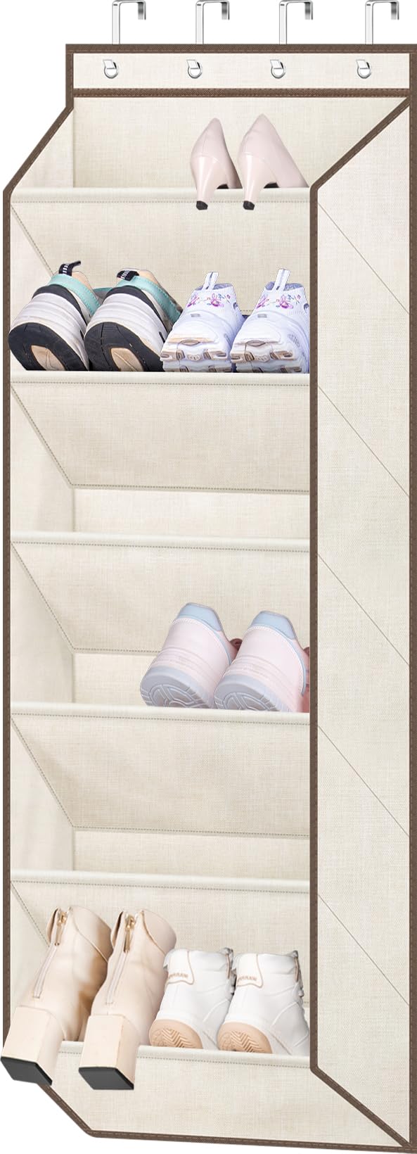SLEEPING LAMB Over The Door Shoe Organizer for Closet with Large Deep Pockets, Narrow Shoe Rack for Door Hanging Boots Storage, Black