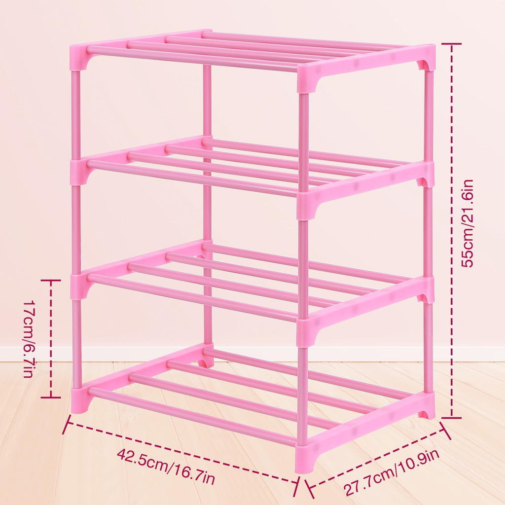 HITHIM 4-Tier Free Standing Pink Shoe Racks, Lightweight Stackable Shelf