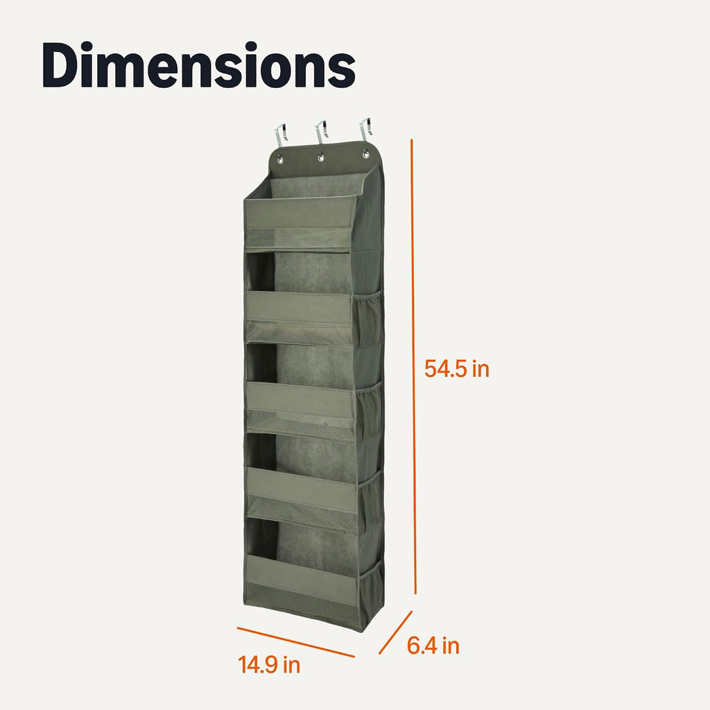 Amazon Basics 5 Tier Over the Door Hanging Shoe Organizer, Large Capacity, Space Saving, 6.4 x 54.5 x 14.9 in, Dark Grey
