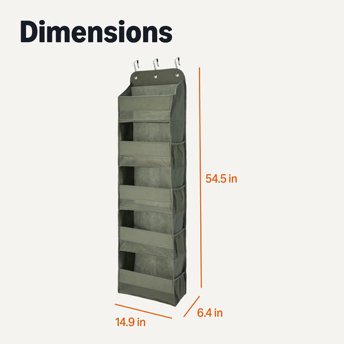 Amazon Basics 5 Tier Over the Door Hanging Shoe Organizer, Large Capacity, Space Saving, 6.4 x 54.5 x 14.9 in, Dark Grey