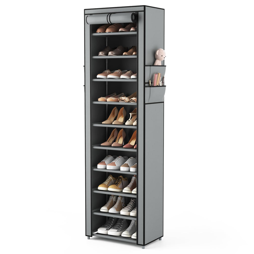VTRIN Vertical Narrow Shoe Rack Organizer 10 Tier Tall Shoe Shelf Holds 20-22 Pairs with Non-Woven Dustproof Cover for Closet, Entryway Black