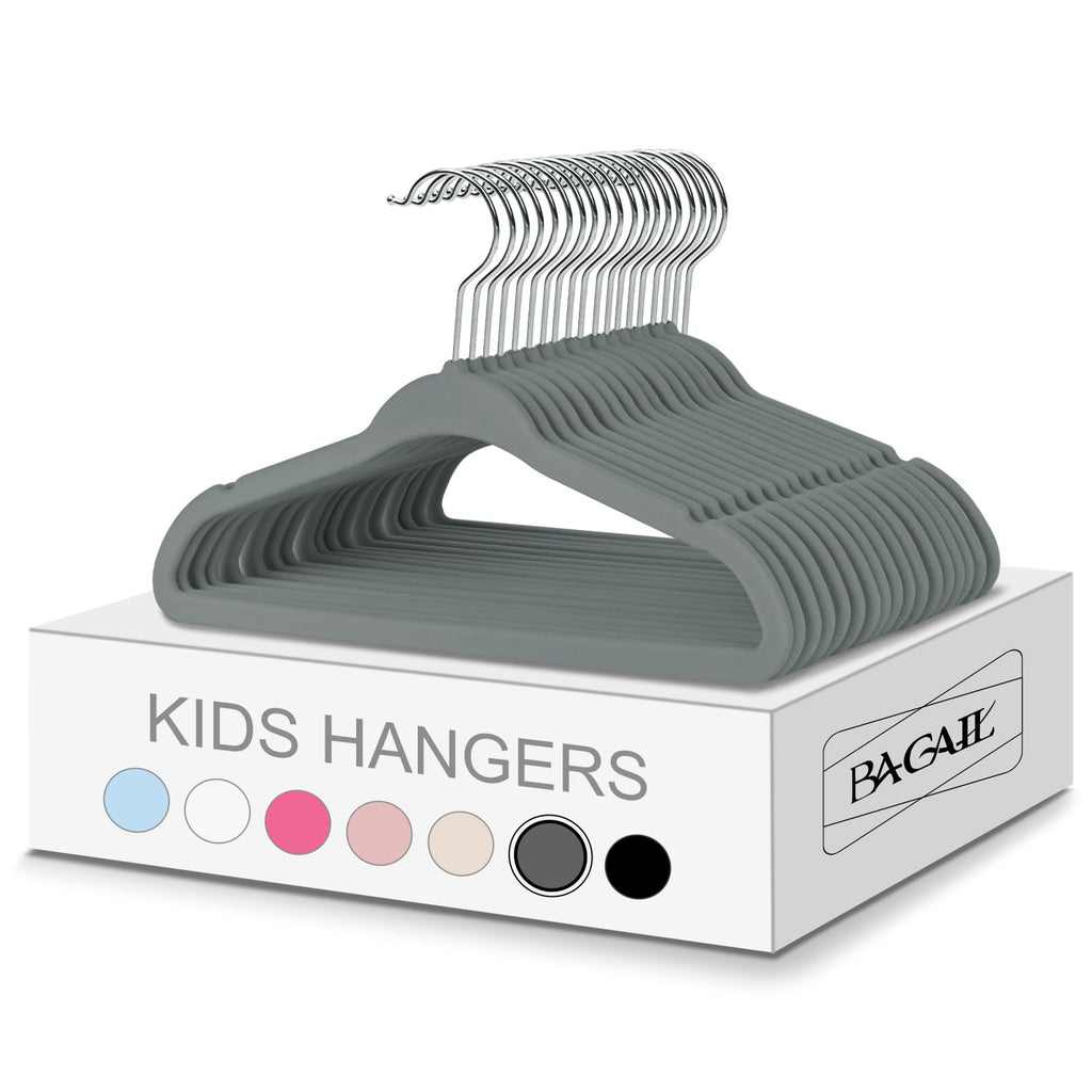 BAGAIL 50 Pack Kids Velvet Hangers 11 Inches Children's Clothes Hangers Non-Slip Baby Hangers for Infant/Toddler (Grey)