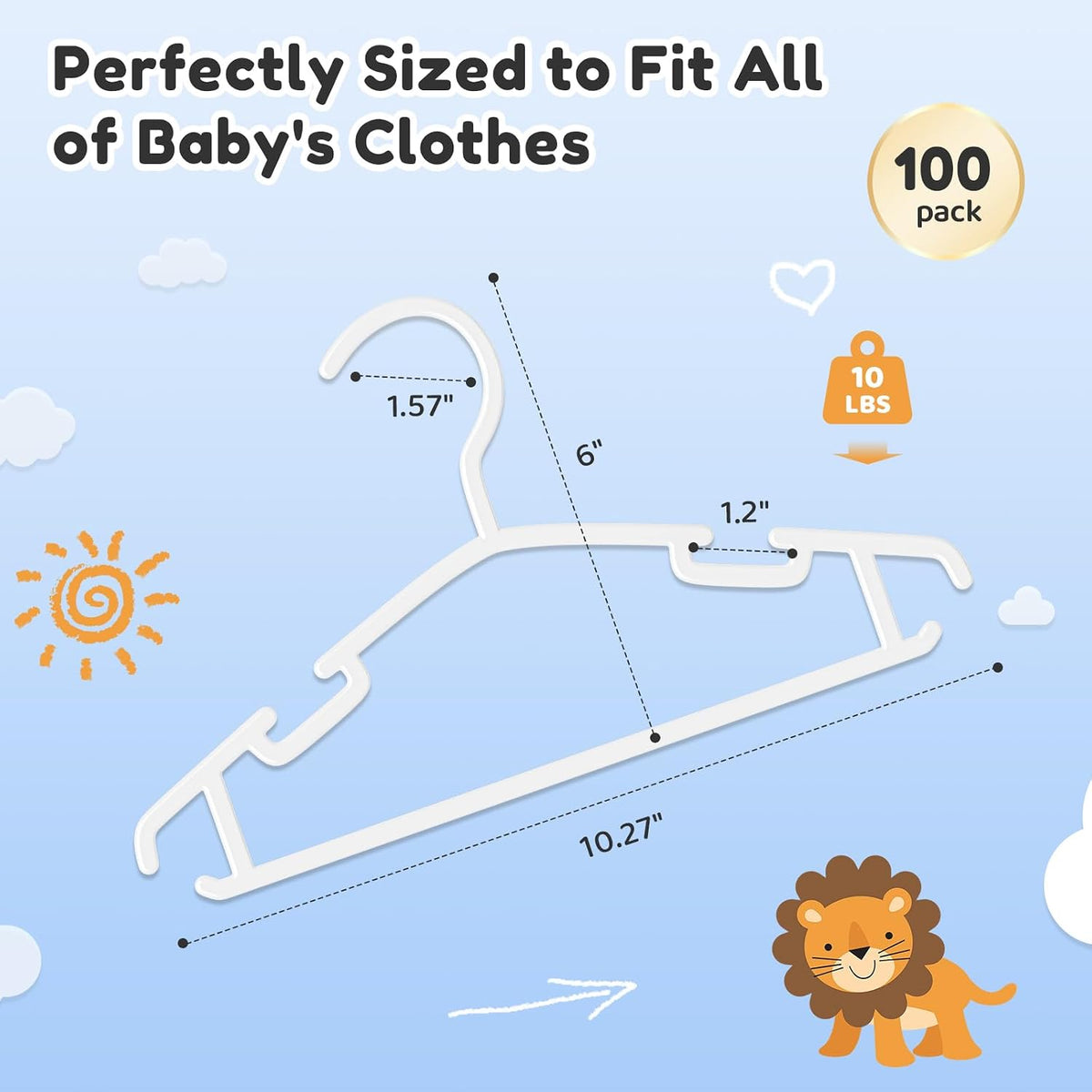 Baby Hangers 100 Pack Non-Slip Kids Plastic Hangers for Closet, Space Saving Toddler Hanger for Infant Clothing, Childrens Hanger for Child, White