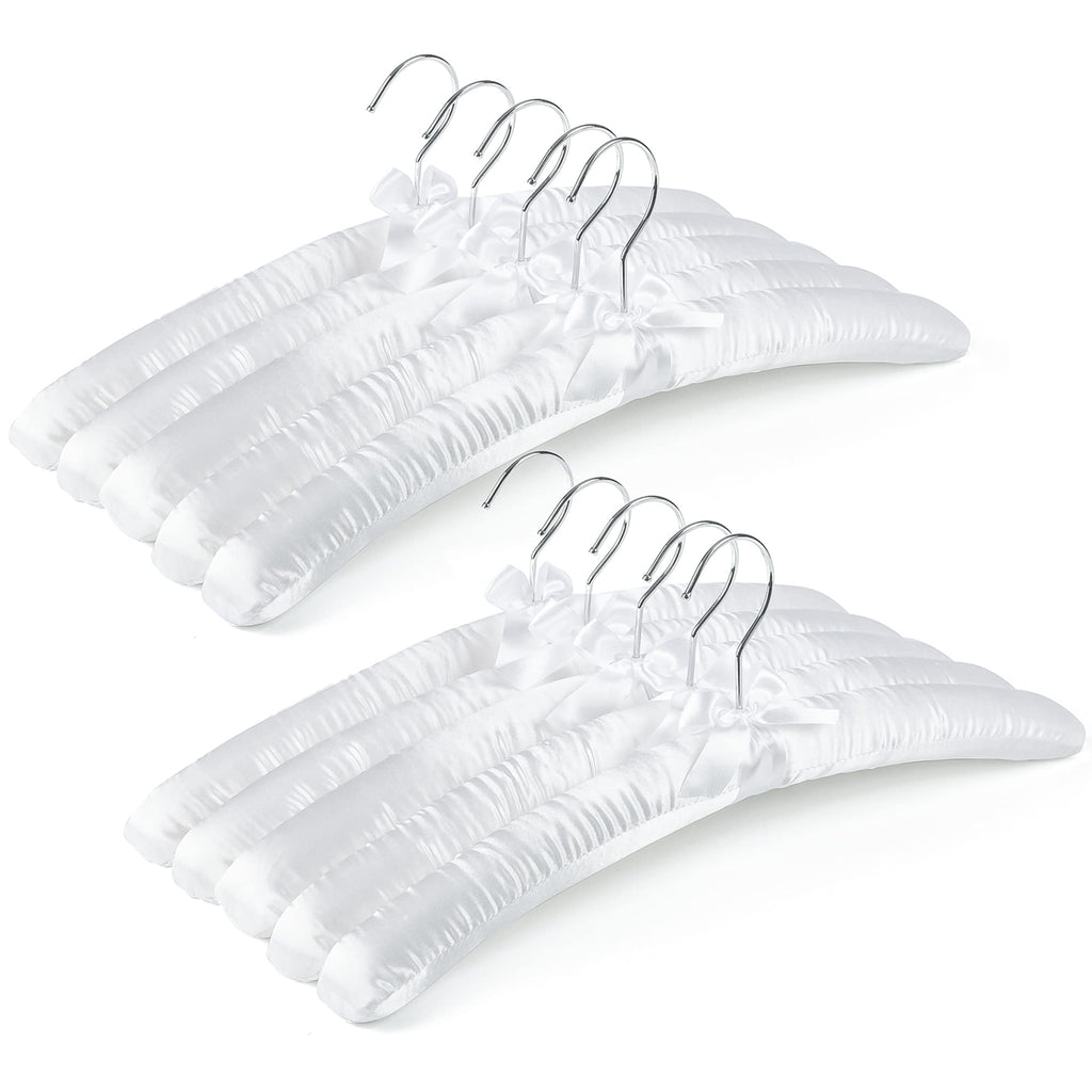 Amber Home 5 Pack Large White Satin Padded Hangers for Women Clothing 17"