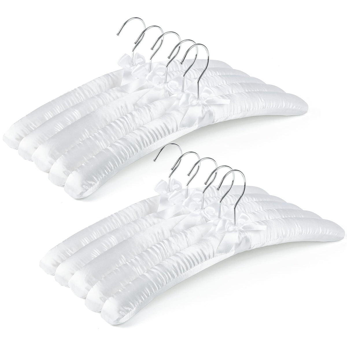 Amber Home 5 Pack Large White Satin Padded Hangers for Women Clothing 17"