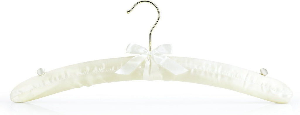 HANGERWORLD Ivory Satin Padded Hangers 17inch with Non-Slip Buttons for Strappy Dresses, Ideal Bridal Bride Hanger for Wedding