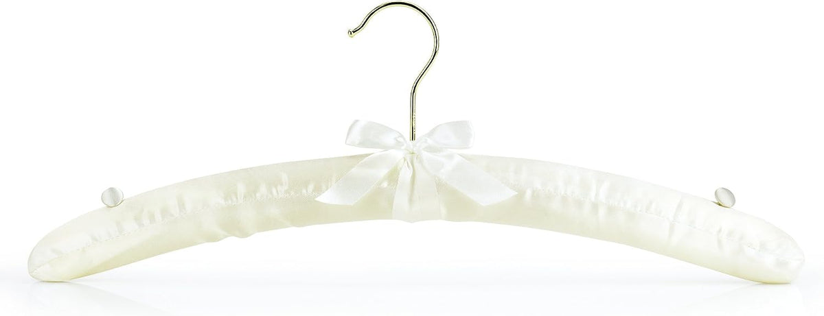 HANGERWORLD Ivory Satin Padded Hangers 17inch with Non-Slip Buttons for Strappy Dresses, Ideal Bridal Bride Hanger for Wedding