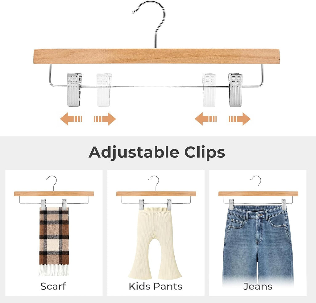 HOUSE DAY Wooden Pants Hangers with Clips, 25 Pack Skirt Hangers, Natural