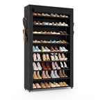 VILICK Shoe Rack with Cover Narrow Shoe Organizer with 4 Side Pockets 10 Tier Tall Shoe Storage Holds 18-22 Pairs Shoes and Boots Shoe Rack for Closet Entryway Garage