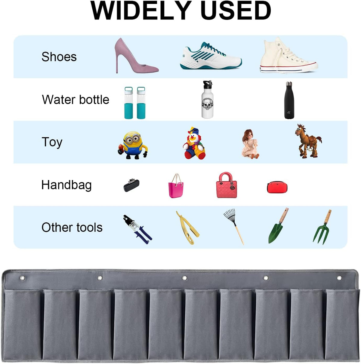 RVZONE RV Shoe Pockets 10 Pockets Heavy Hanging Bedside Storage Organizer with Sturdy Hooks Storage Pockets Hangs on bed for Shoes Toys and Tool Accessories