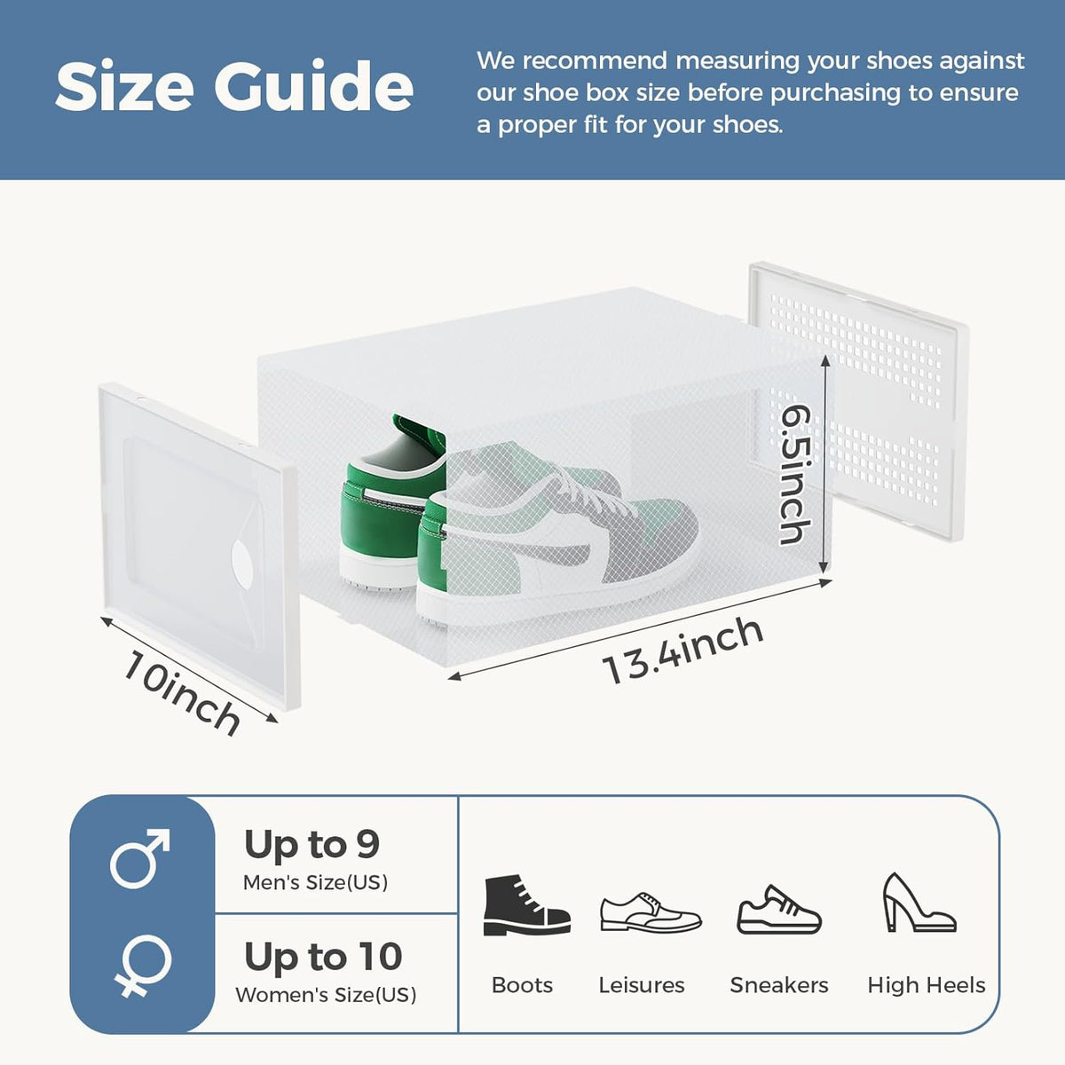 DUMOS Shoe Storage Boxes, 12-Pack Stackable Clear Shoe Containers with Lids, Display Sneaker Case Organizer for Closet, Under Bed, Entryway,White, Fit Size 11