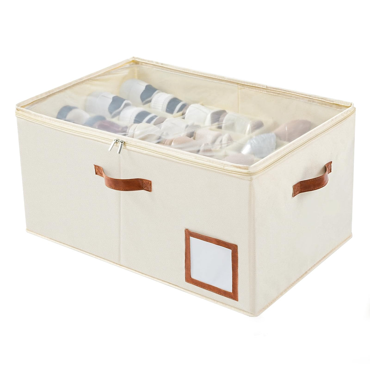INSTY 2 Pack Shoe Organizer for Closet, Fits up to 32 Pairs, Adjustable Dividers for Shoe Storage, Fabric Shoe Storage Bins with Clear Cover, Grey