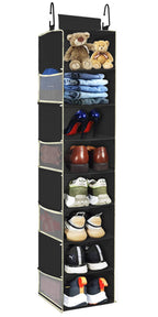 Large-Sized Hanging Shoe Organizer 8-Shelf, Hanging Closet Organizer with 8 Side Pockets, Wider Hanging Shelves for Storage Shoes Clothes 9" W × 11.8" D× 48" H, Grey
