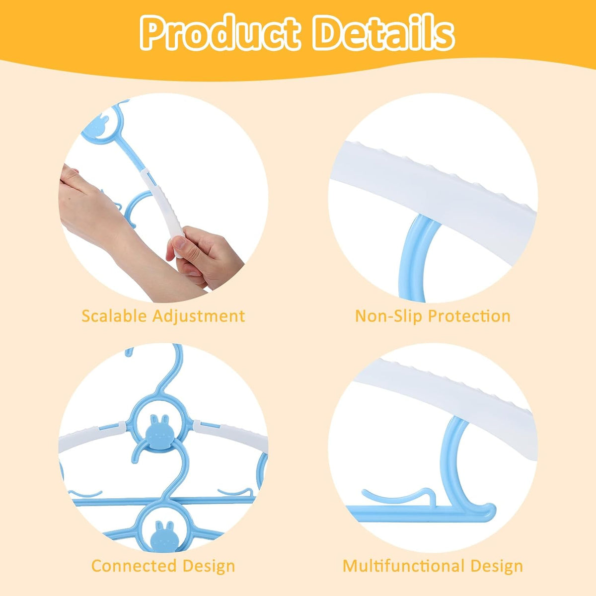 50 Pack Baby Hangers 11"-14" Adjustable Kids Hangers Multicolor