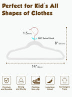 Smartor Kids Velvet Hangers 50 Pack, 14 Inch Premium Non Slip Kids Felt Hangers for Closet, Space Saving Toddler Clothes Hanger for Youth's Childrens' Clothes (Rose Gold Hook)- White
