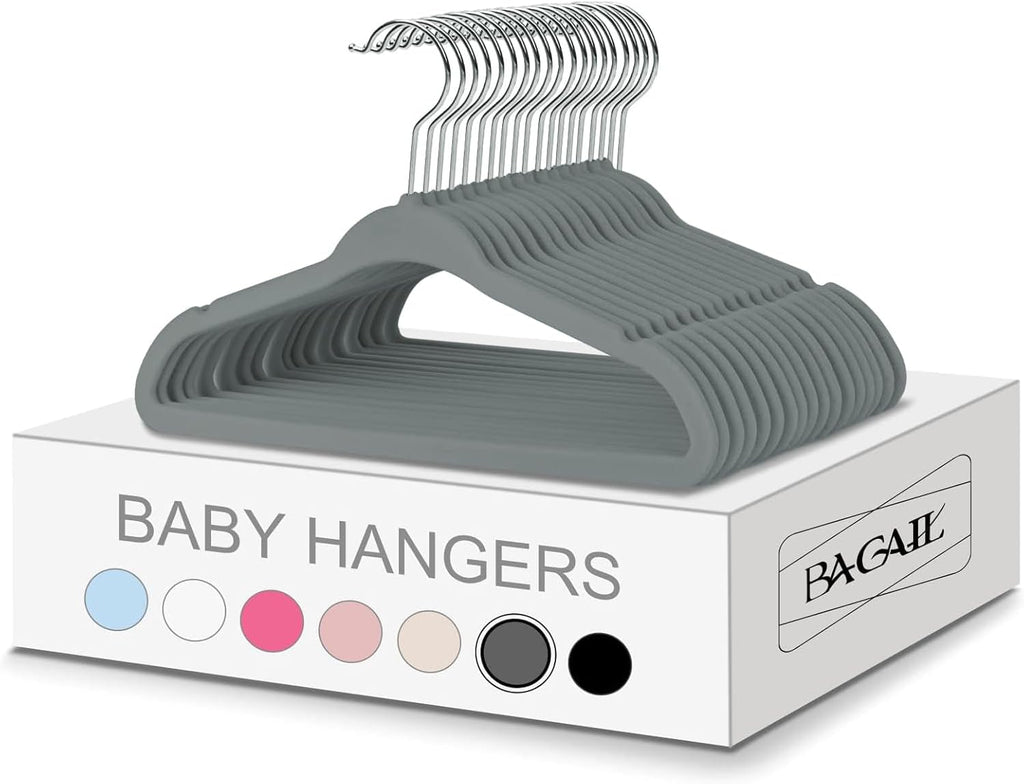 BAGAIL 50 Pack Kids Velvet Hangers 11 Inches Children's Clothes Hangers Non-Slip Baby Hangers for Infant/Toddler (Grey)