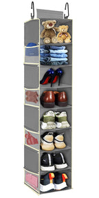 Large-Sized Hanging Shoe Organizer 8-Shelf, Hanging Closet Organizer with 8 Side Pockets, Wider Hanging Shelves for Storage Shoes Clothes 9" W × 11.8" D× 48" H, Grey