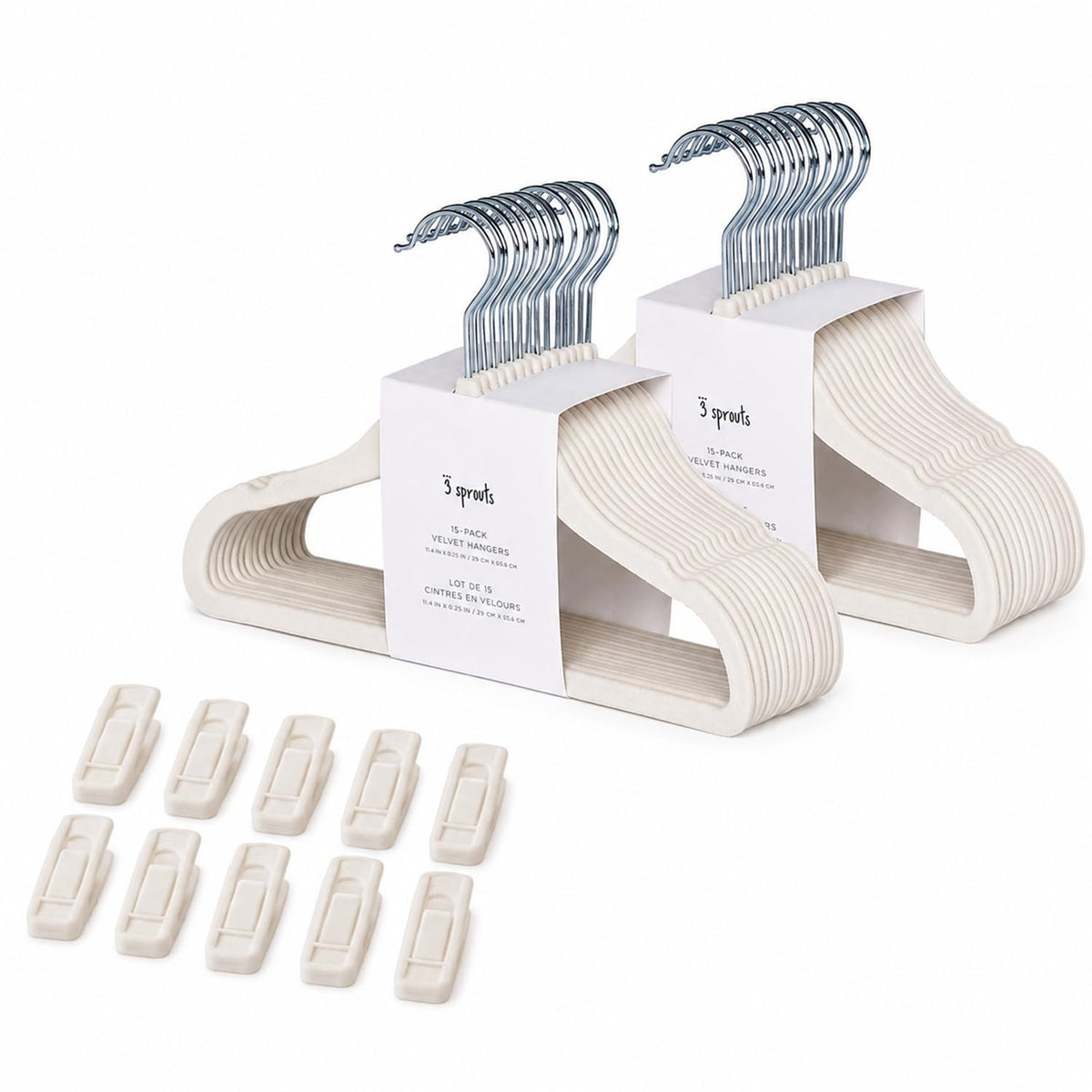3 Sprouts Velvet Baby Hangers, Non Slip Slim, Cream, 30 Pack