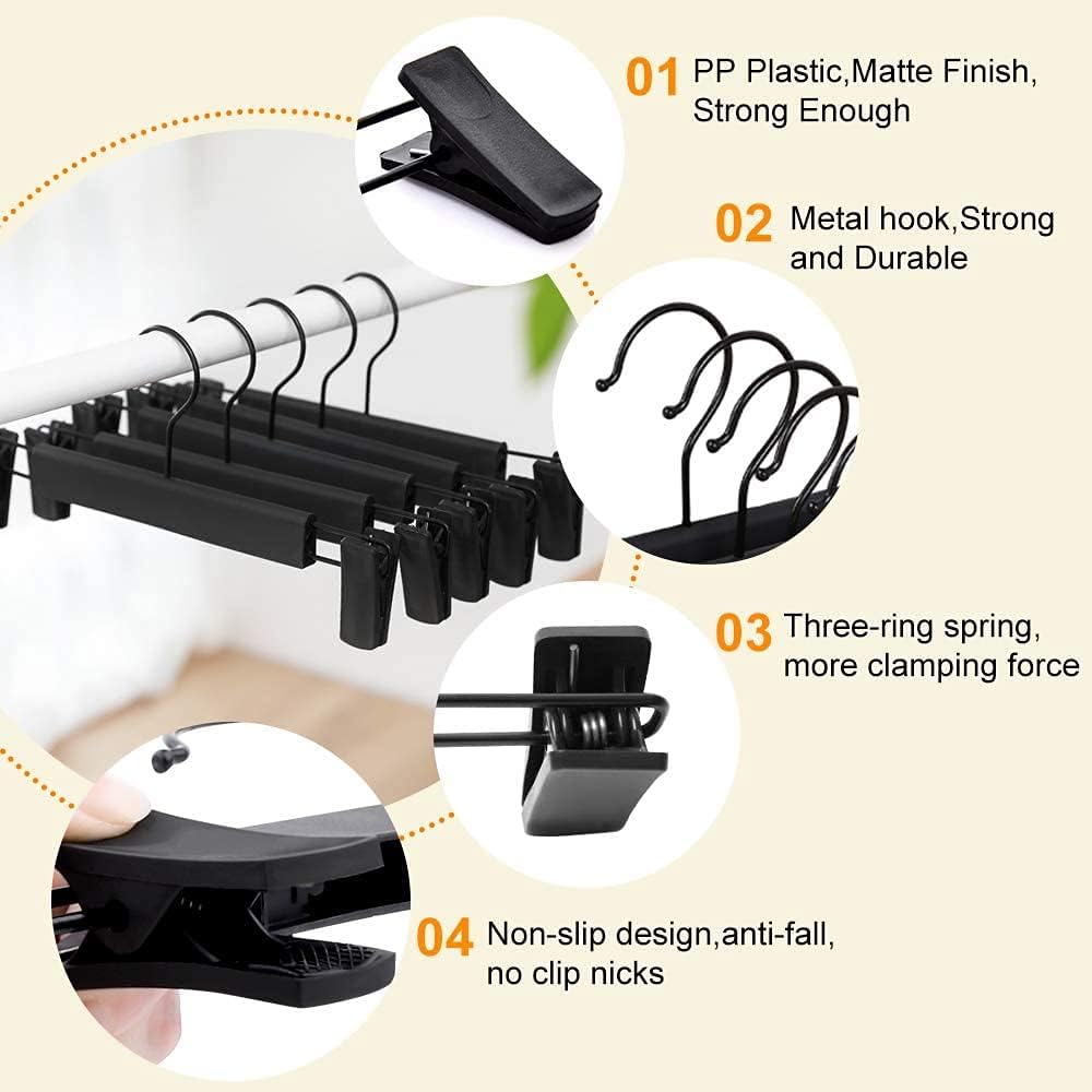 Pants Hangers with Clips, Skirt Hangers, 10 Pack, Black