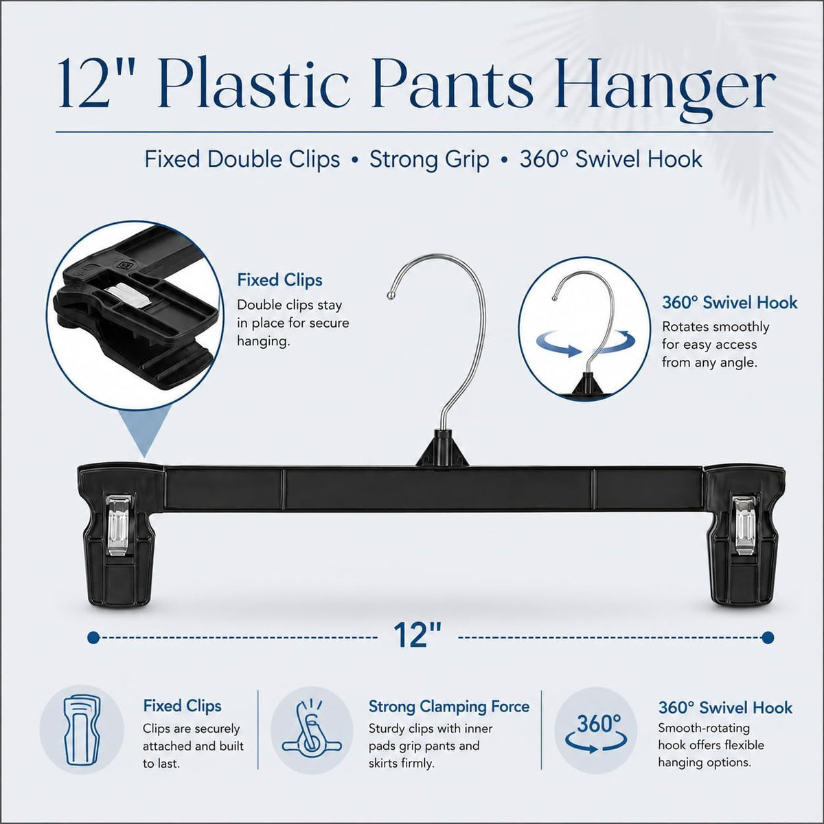Smartor Black Pants Hangers 30 Pack, Skirt Hangers with Clips, 12 Inch