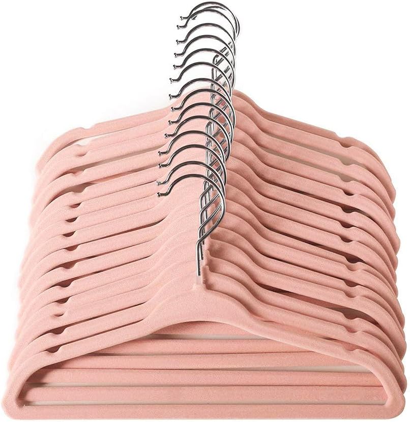 ManGotree 11" Baby Velvet Hangers Non-Slip Kids Hangers 15 Pack Light Pink