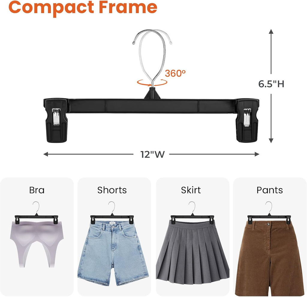 HOUSE DAY Black Pants Hangers with Clips 50 Pack, 12 Inch Skirt Hangers