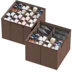 SpaceAid Shoe Organizer for Closet, 2 Pack Foldable Shoe Storage Containers Baskets Boxes Bins w/Adjustable Dividers, Fits 16-32 Pairs, Black