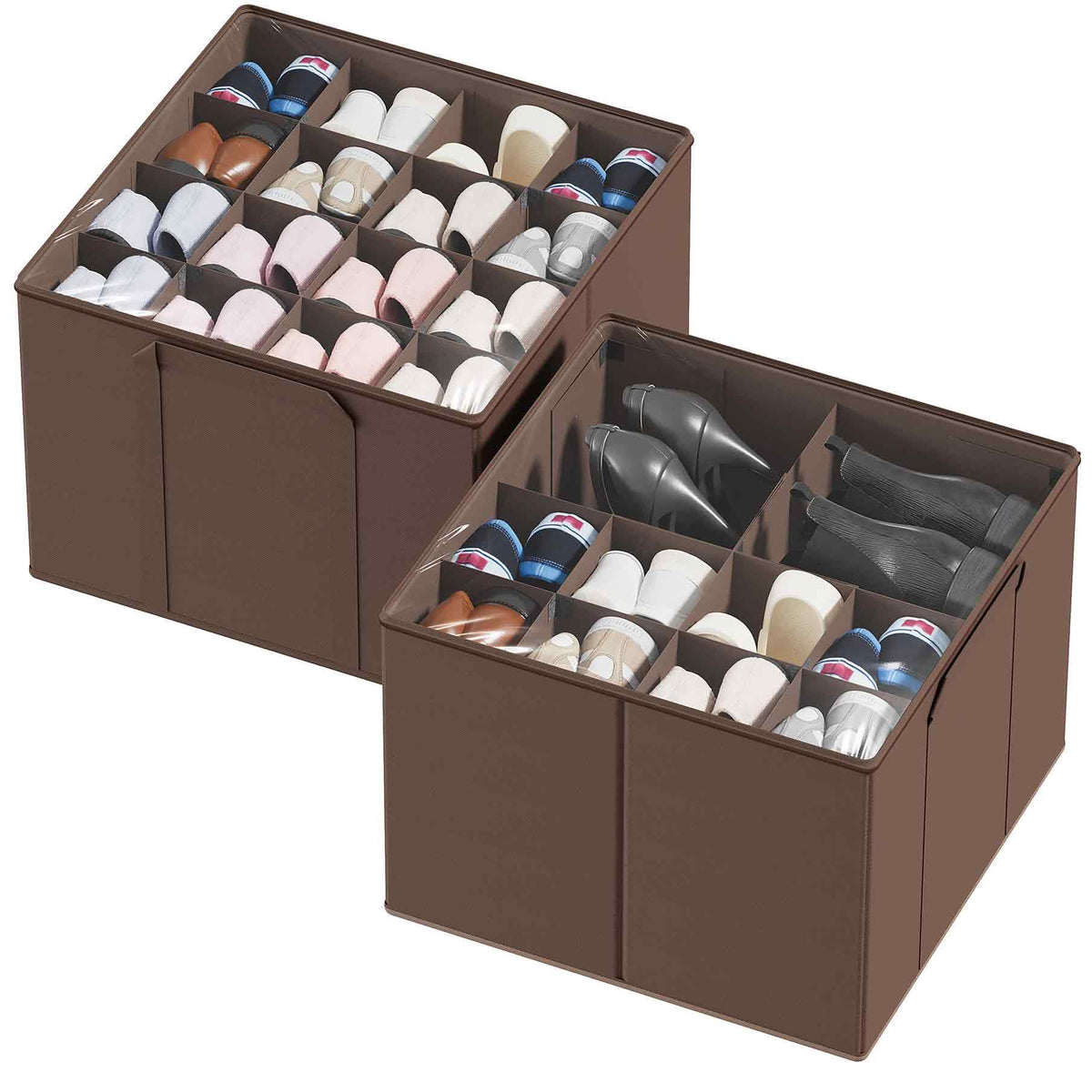 SpaceAid Shoe Organizer for Closet, 2 Pack Foldable Shoe Storage Containers Baskets Boxes Bins w/Adjustable Dividers, Fits 16-32 Pairs, Black
