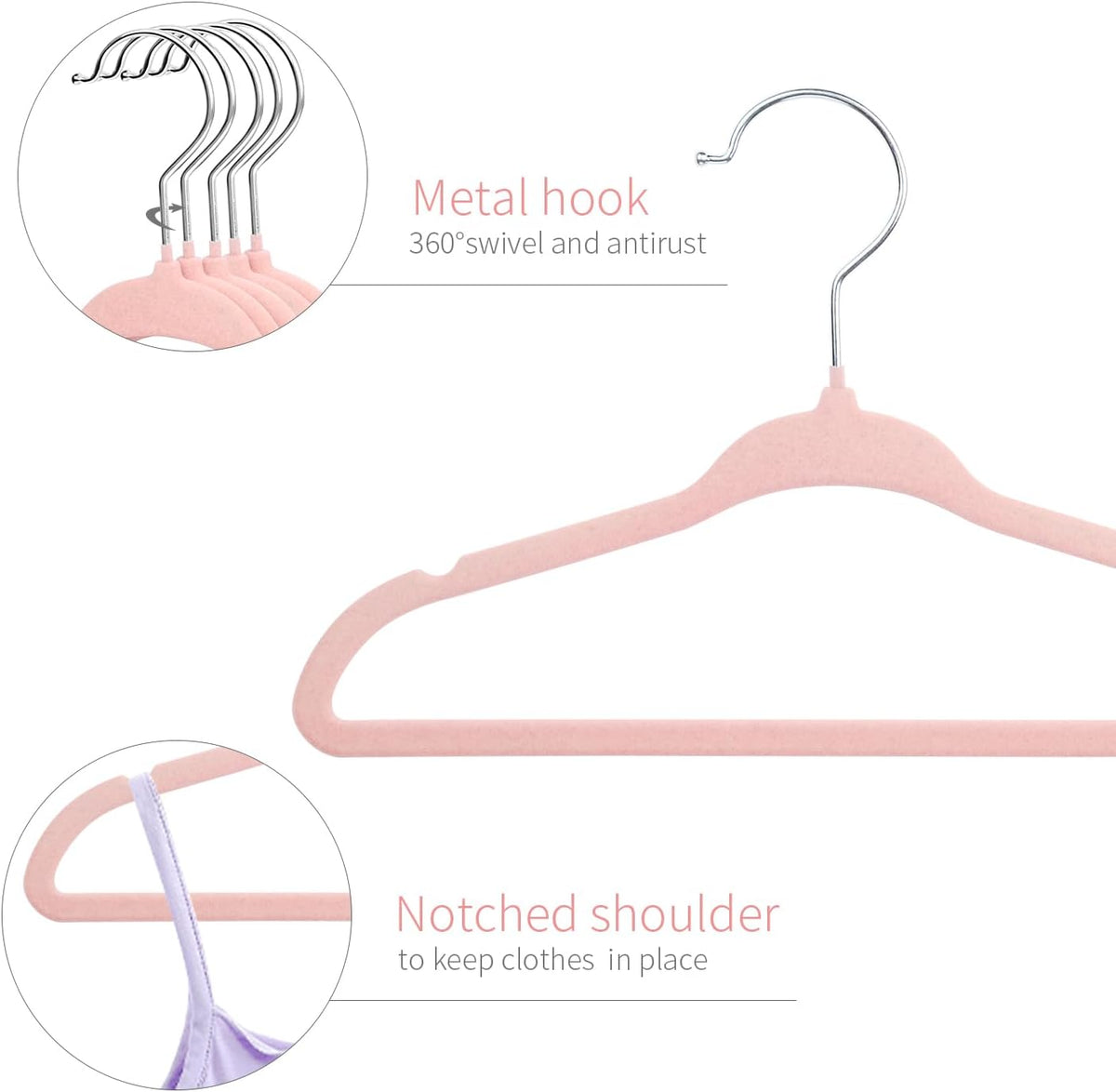 ManGotree 11" Baby Velvet Hangers Non-Slip Kids Hangers 15 Pack Light Pink