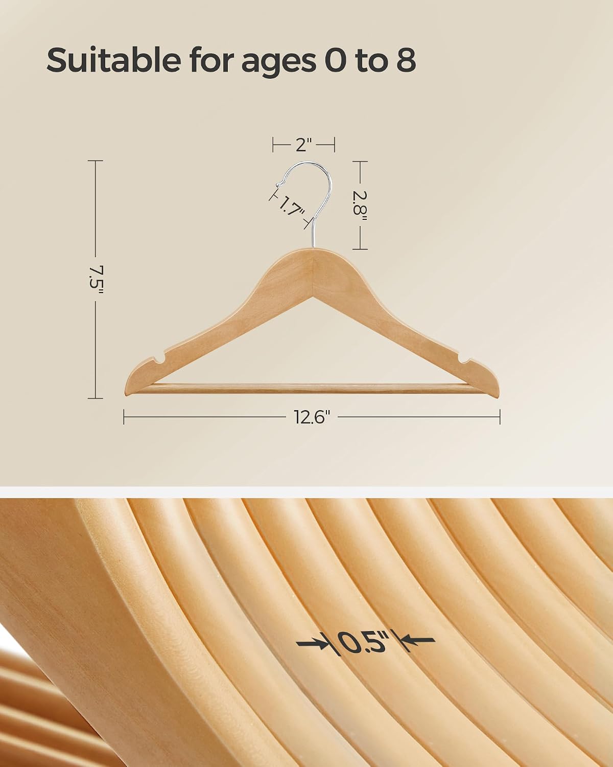 SONGMICS Baby Hangers 20 Pack, Kids Wooden Hangers for Children's Clothes