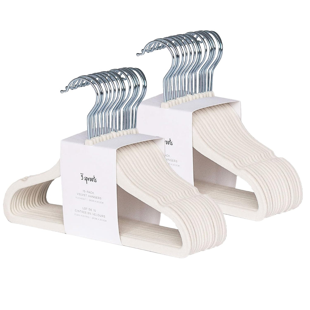 3 Sprouts Velvet Baby Hangers, Non Slip Slim, Cream, 30 Pack