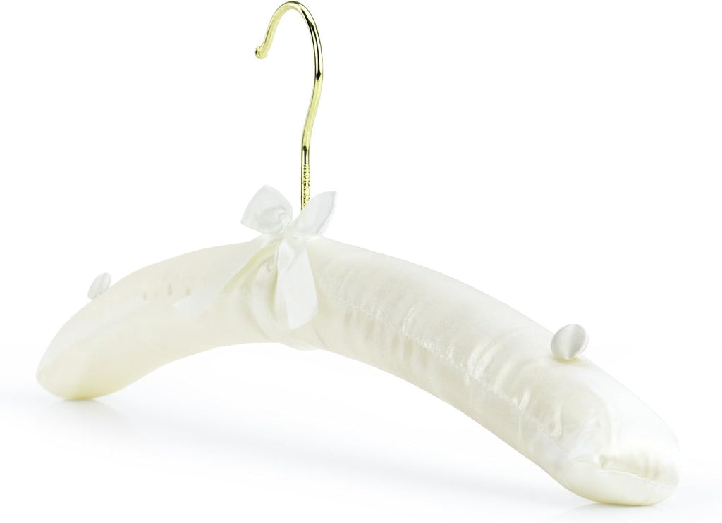 HANGERWORLD Ivory Satin Padded Hangers 17inch with Non-Slip Buttons for Strappy Dresses, Ideal Bridal Bride Hanger for Wedding