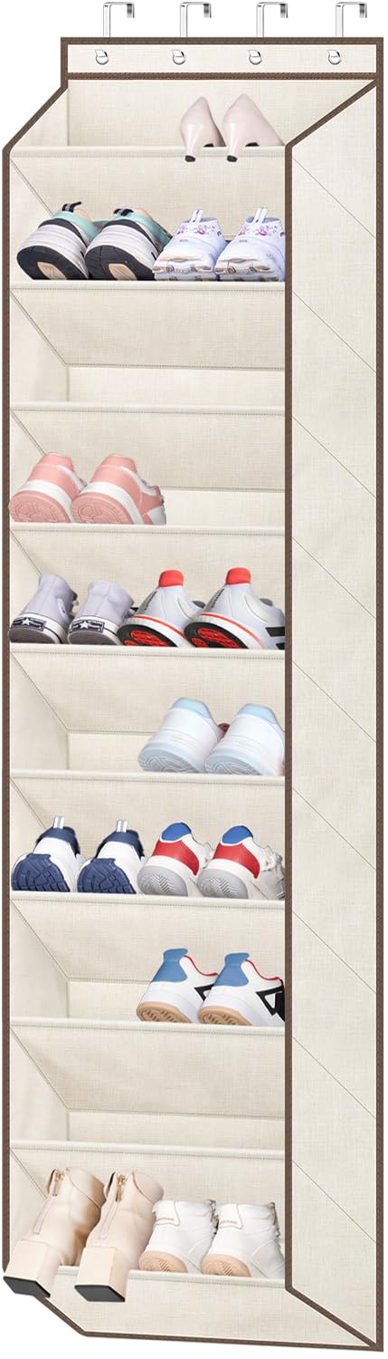 SLEEPING LAMB Over The Door Shoe Organizer for Closet with Large Deep Pockets, Narrow Shoe Rack for Door Hanging Boots Storage, Black