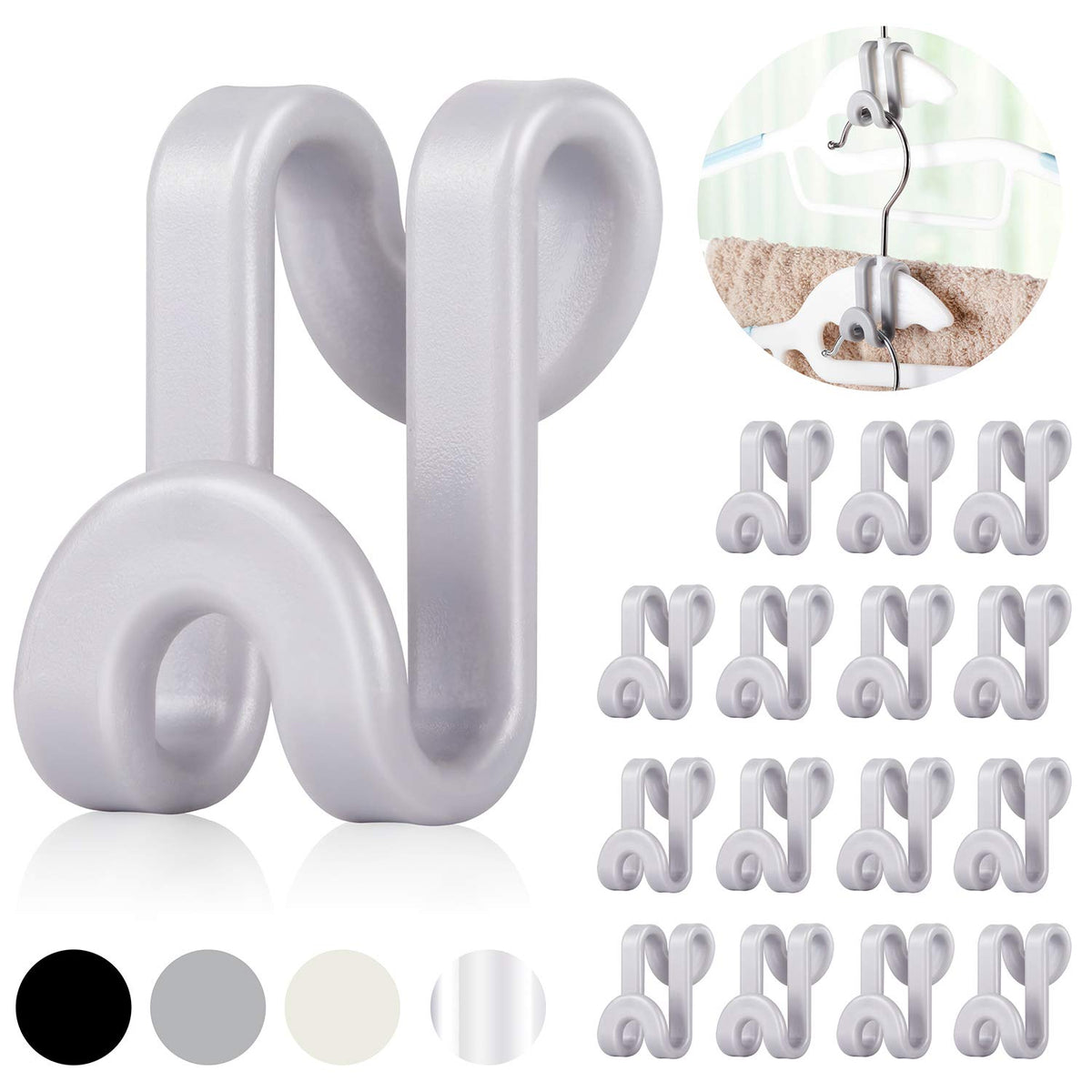 Mlici 60 Pack Space Saving Hanger Hooks, Connector Hooks for Closet, Clear