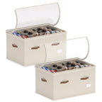 Vincona Shoe Organizer for Closet, 2 Pack Foldable Shoe Storage Bins with Clear Cover & Handles, 16-Compartment Shoe Box for Sneakers, Heels, Boots, Space-Saving Shoe Rack for Entryway, Dorm, RV