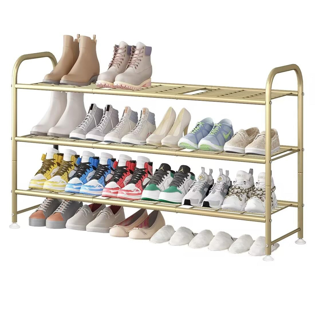 LINZINAR 3 Tier Long Shoe Rack for Closet Metal Shoe Organizer for Entryway