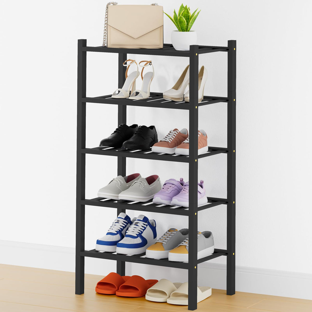 Smiry Bamboo Shoe Rack, 12 Vertical Slats, 3 Tier - 26.8" Wide, Natural